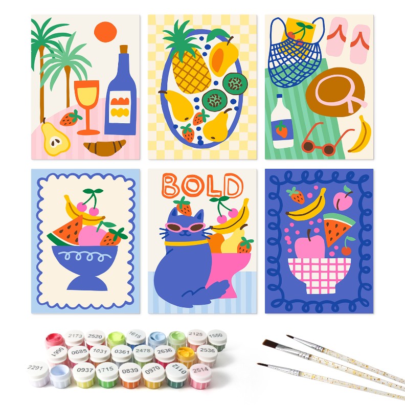 6 Wooden Board Mini Paintings – Bold Tropical Vacay - Paint by numbers