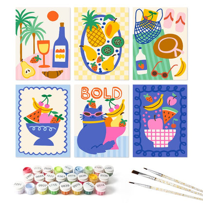 6 Wooden Board Mini Paintings – Bold Tropical Vacay - Paint by numbers