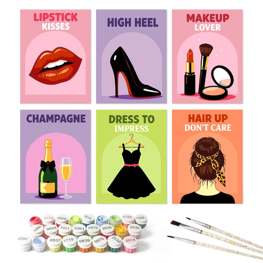 6 Wooden Board Mini Paintings – Glam Girl Essentials - Paint by numbers