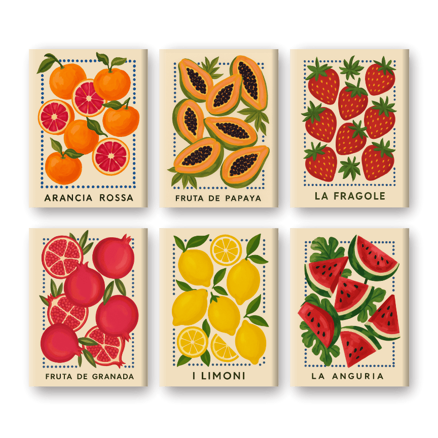 6 Mini Paintings   Italian Fruit Set