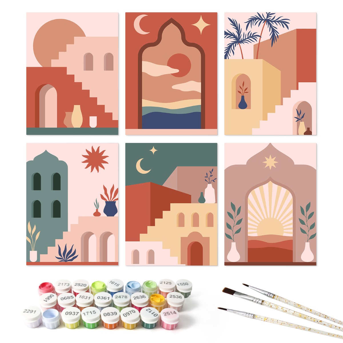 6 Wooden Board Mini Paintings – Desert Doorways - Paint by numbers