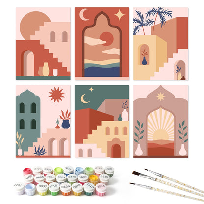 6 Wooden Board Mini Paintings – Desert Doorways - Paint by numbers