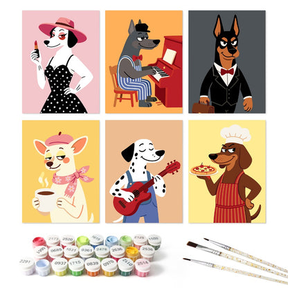 6 Wooden Board Mini Paintings – Dapper Dogs - Paint by numbers