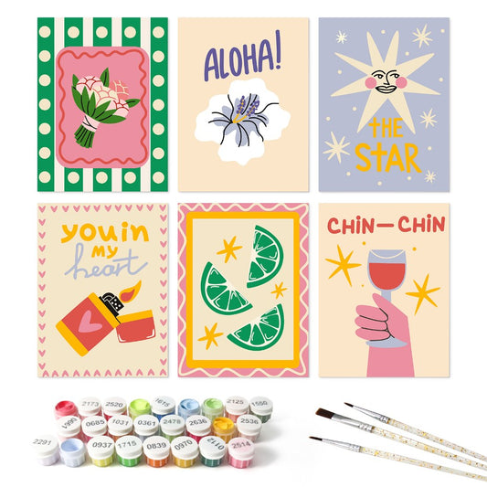6 Wooden Board Mini Paintings – Cheers and Wishes - Paint by numbers