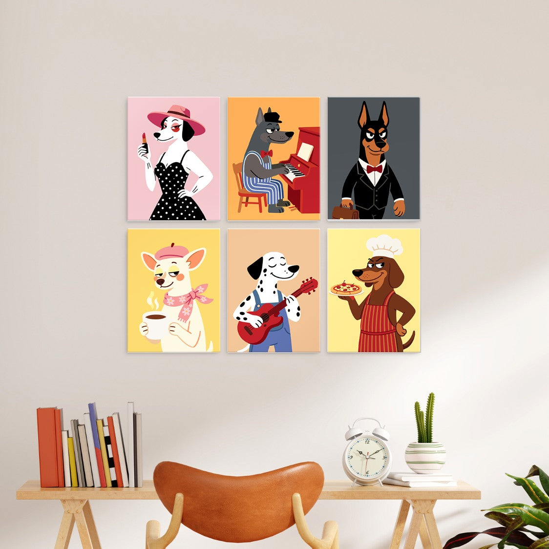6 Wooden Board Mini Paintings – Dapper Dogs
