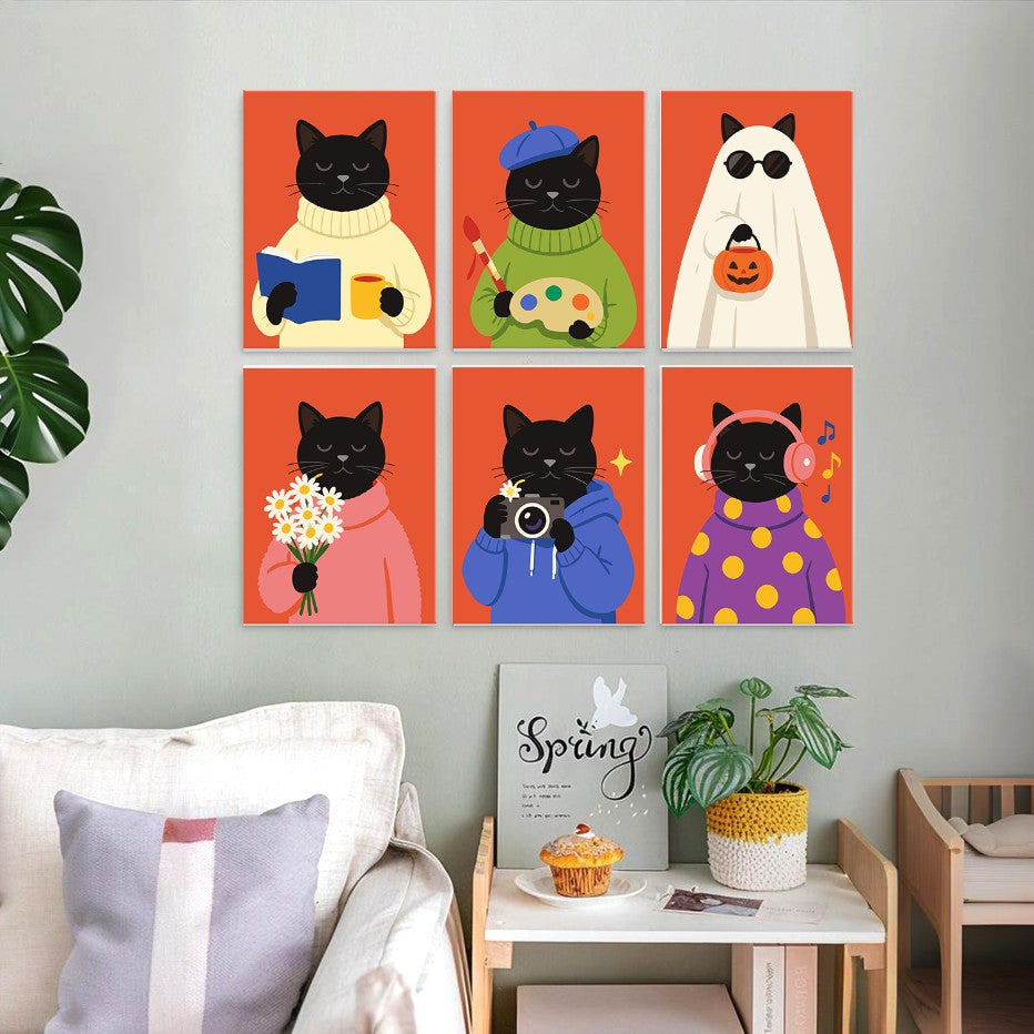 6 Wooden Board Mini Paintings – Cozy Cat Sason