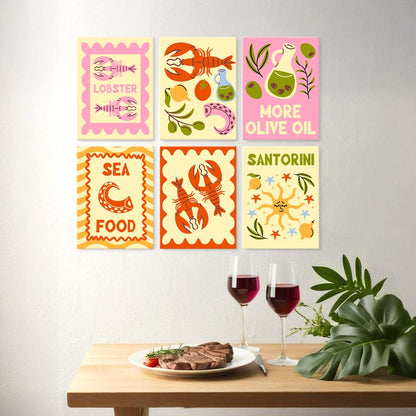 6 Wooden Board Mini Paintings – Mediterranean Catch