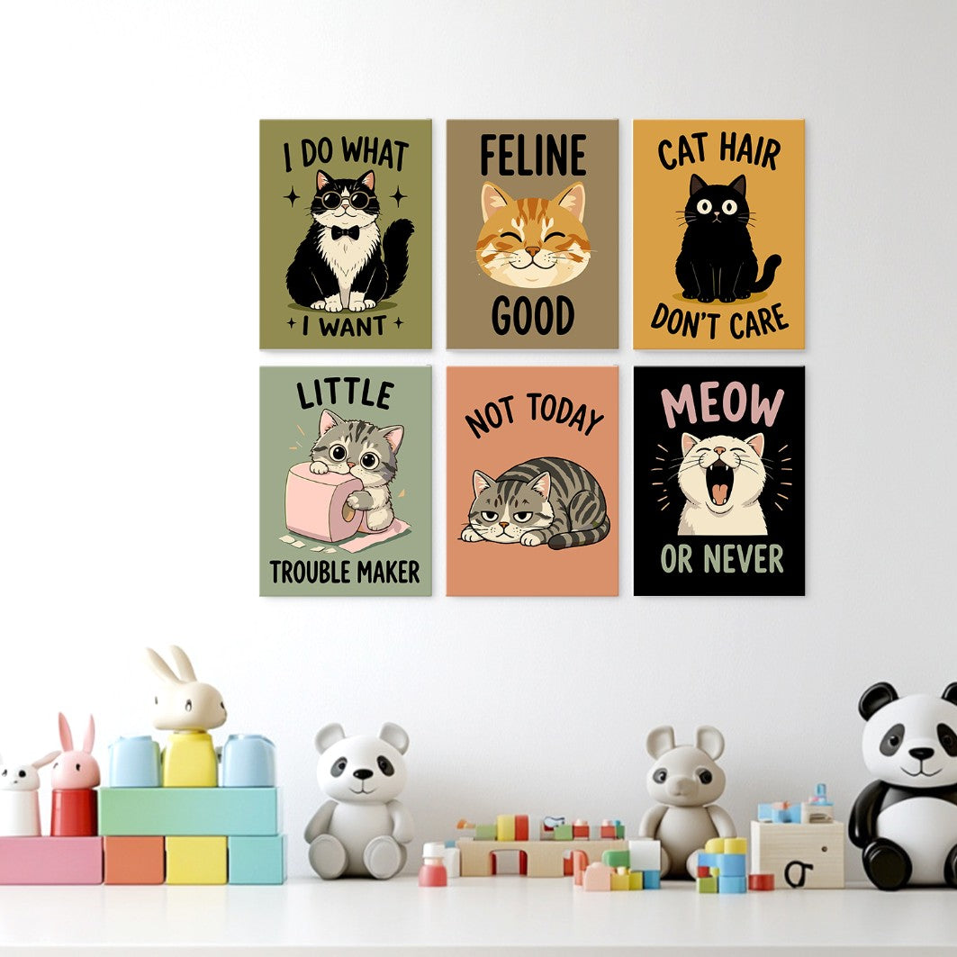 6 Wooden Board Mini Paintings – Cattitude Quotes