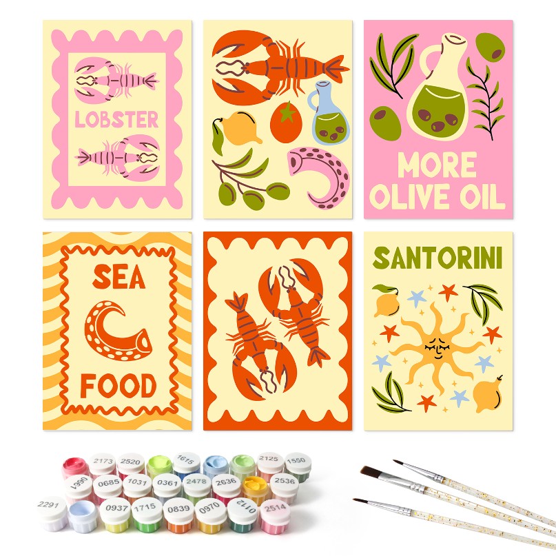 6 Wooden Board Mini Paintings – Mediterranean Catch - Paint by numbers