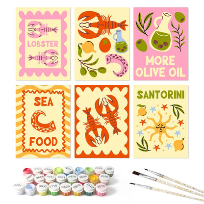 6 Wooden Board Mini Paintings – Mediterranean Catch - Paint by numbers