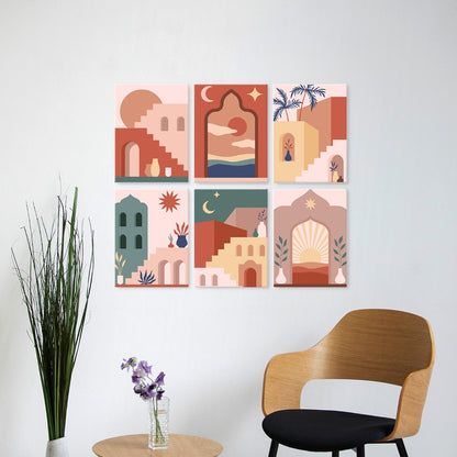 6 Wooden Board Mini Paintings – Desert Doorways