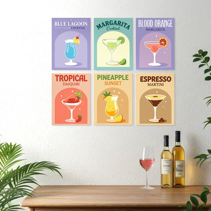 6 Wooden Board Mini Paintings – Colorful Cocktails