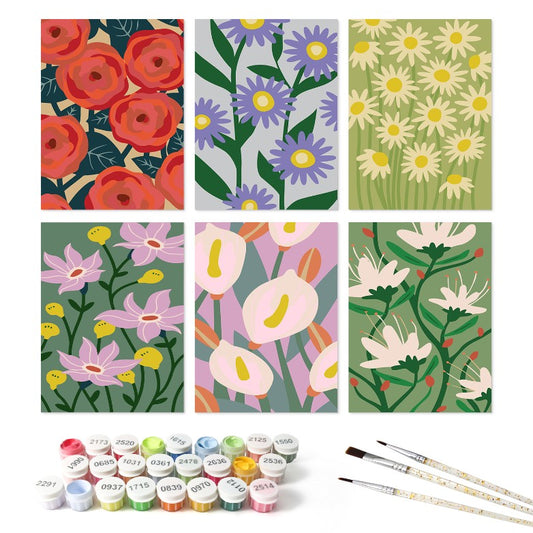 6 Wooden Board Mini Paintings – Bold Blooms - Paint by numbers