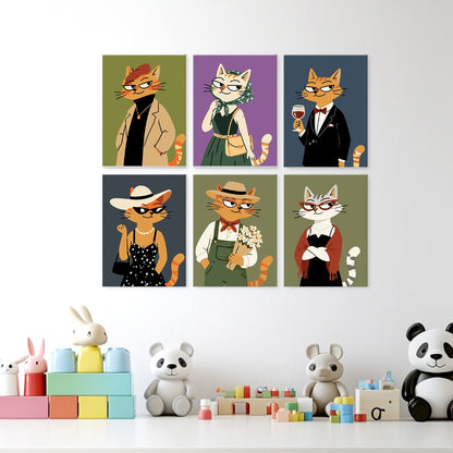 6 Wooden Board Mini Paintings – Fashionable Felines