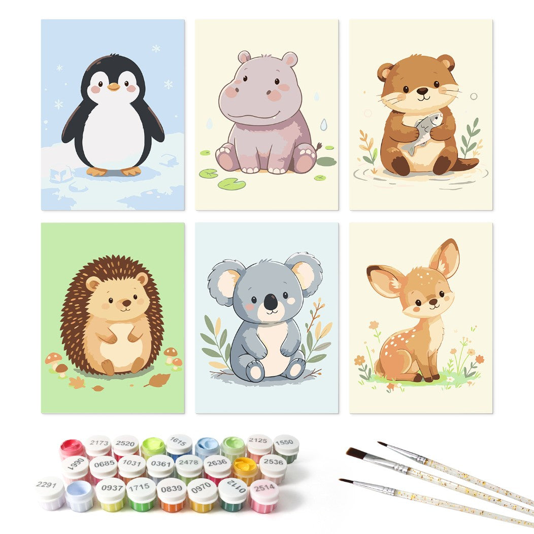6 Wooden Board Mini Paintings – Baby Animal Friends - Paint by numbers