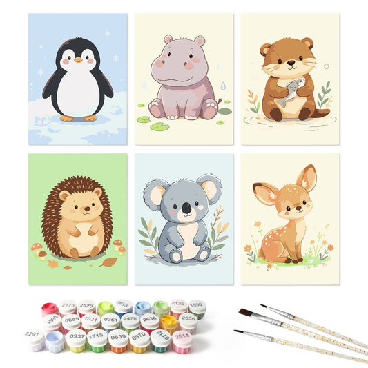 6 Wooden Board Mini Paintings – Baby Animal Friends - Paint by numbers