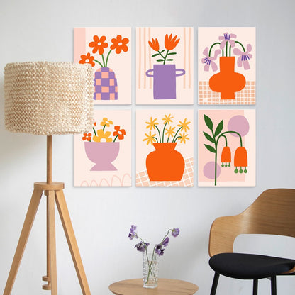 6 Wooden Board Mini Paintings – Vase Full of Blooms