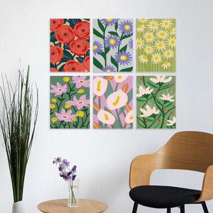 6 Wooden Board Mini Paintings – Bold Blooms