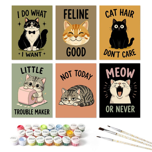 6 Wooden Board Mini Paintings – Cattitud Quotes - Paint by numbers