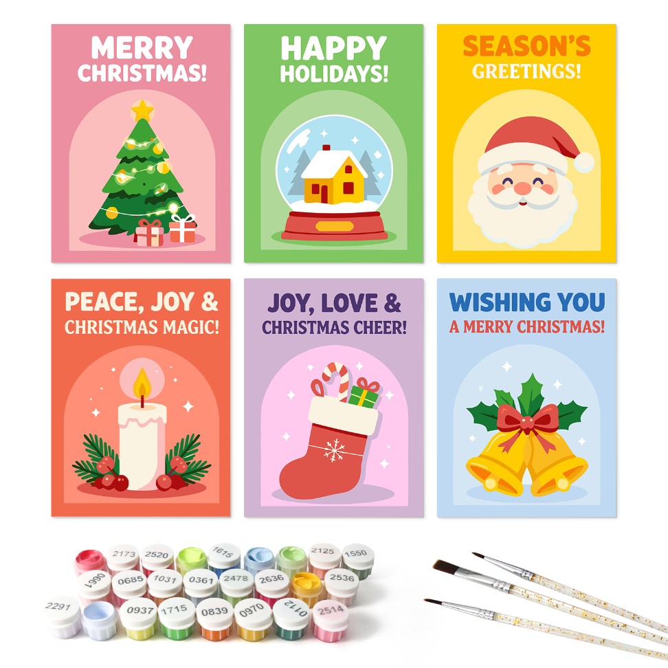 6 Wooden Board Mini Paintings – Holiday Wishes - Paint by numbers