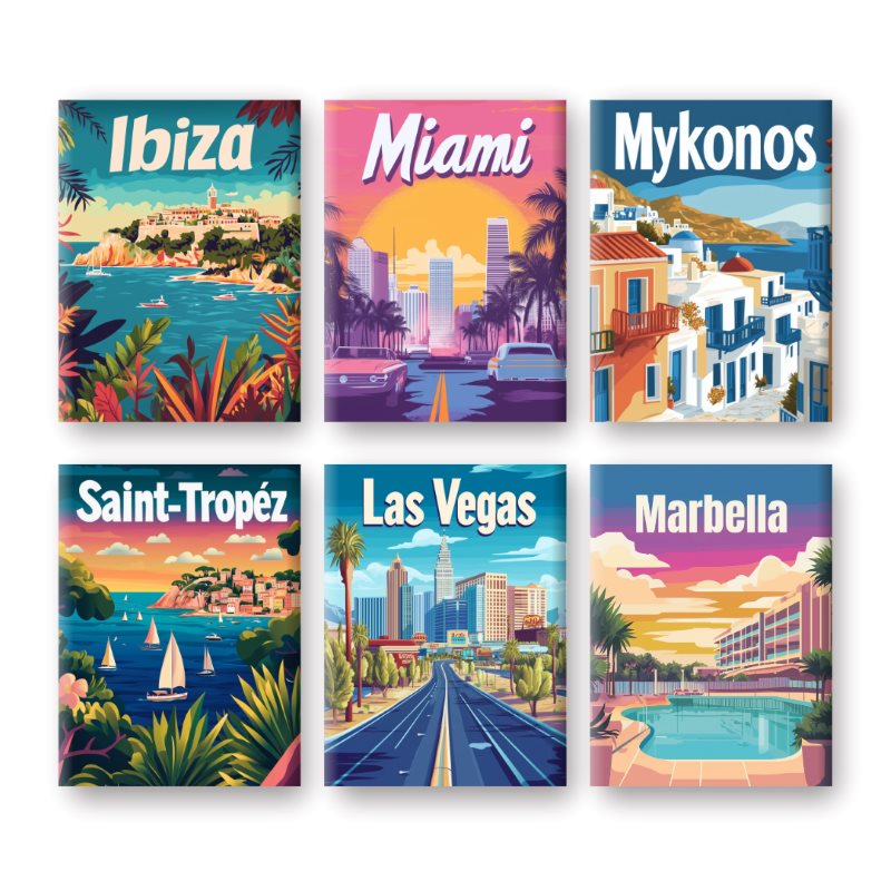 6 Mini Paintings - Travel Poster Set-Paint by numbers