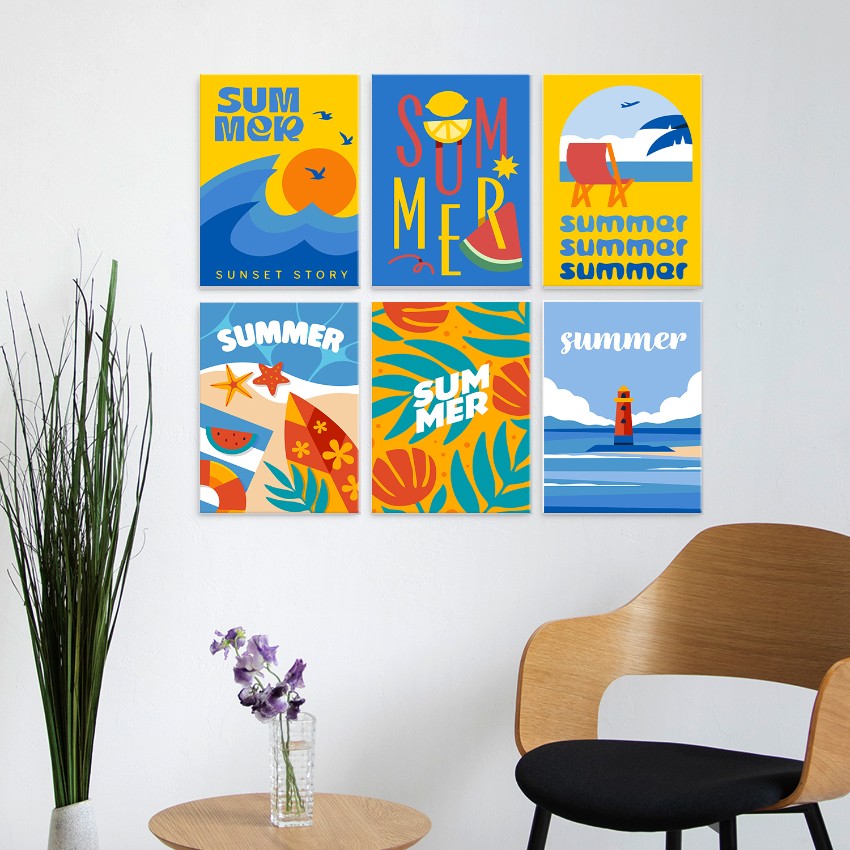 6 Wooden Board Mini Paintings – Summer Sunset Story