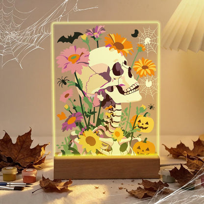 Paint by Number Halloween Lamp - Flower Skull
