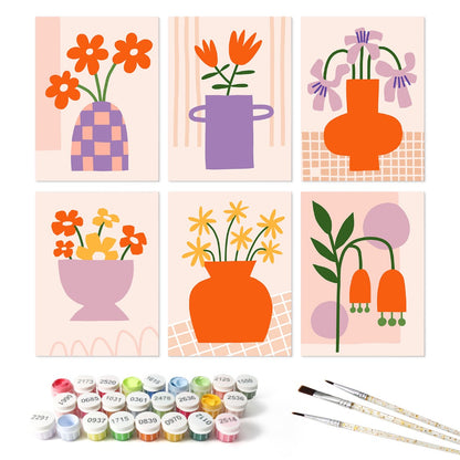 6 Wooden Board Mini Paintings – Vase Full of Blooms - Paint by numbers