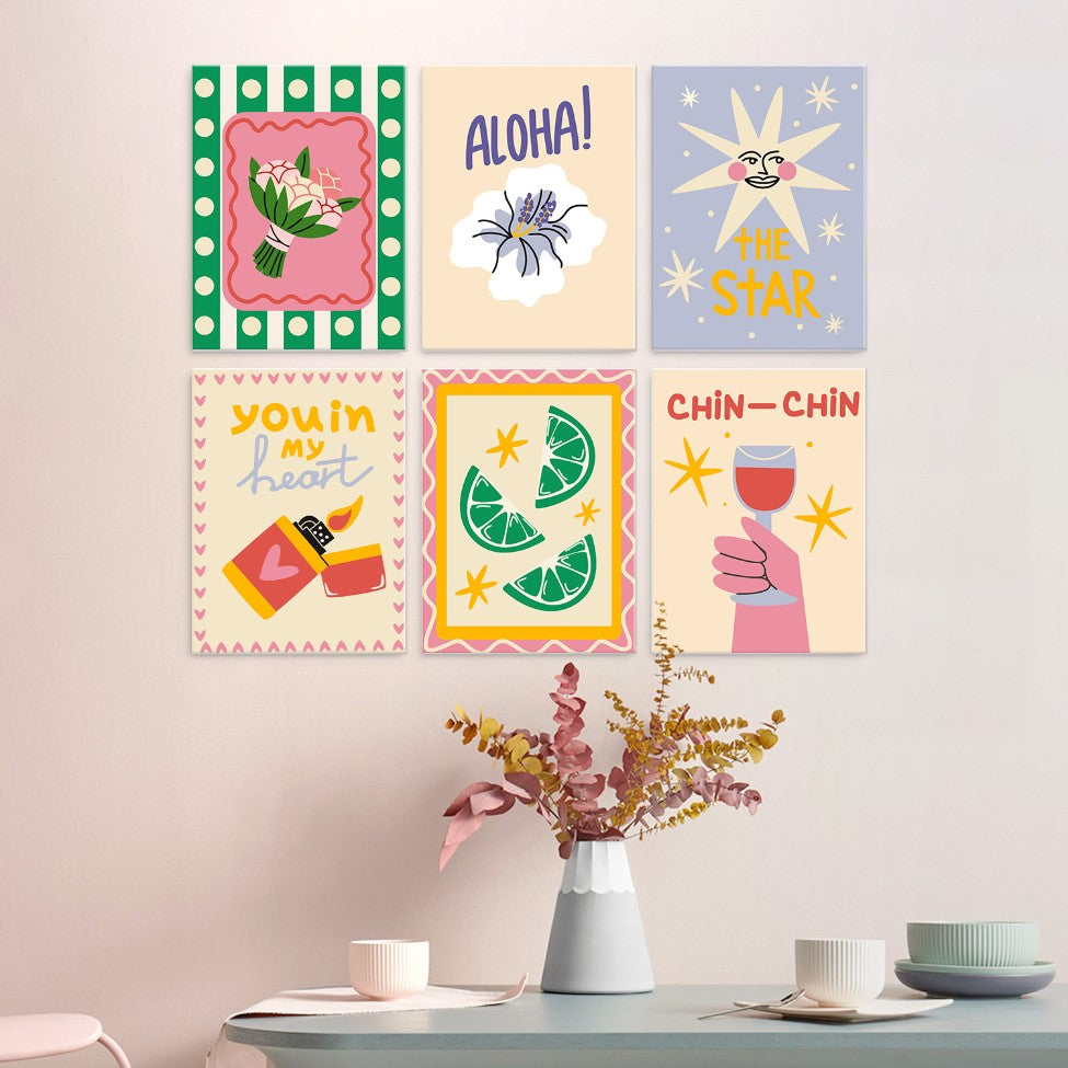 6 Wooden Board Mini Paintings – Cheers and Wishes