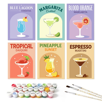 6 Wooden Board Mini Paintings – Colorful Cocktails - Paint by numbers