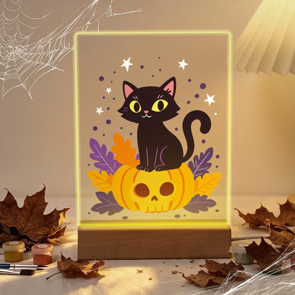 Paint by Number Halloween Lamp - Pumpkin Cat