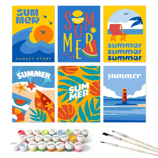6 Wooden Board Mini Paintings – Summer Sunset Story - Paint by numbers