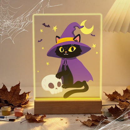 Paint by Number Halloween Lamp - Witchy Cat