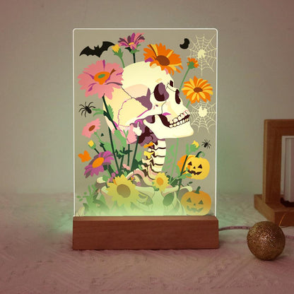 Paint by Number Halloween Lamp - Flower Skull