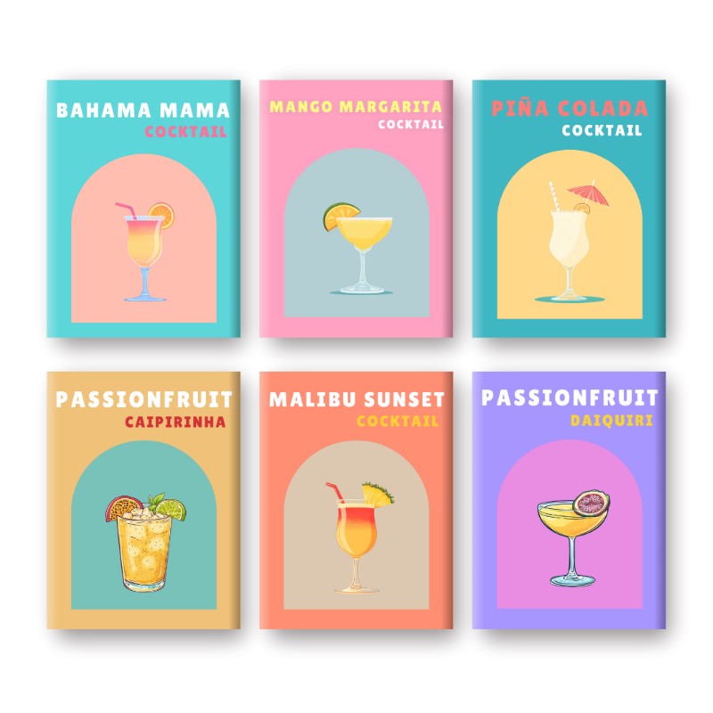 6 Mini Paintings   Tropical Cocktail Set