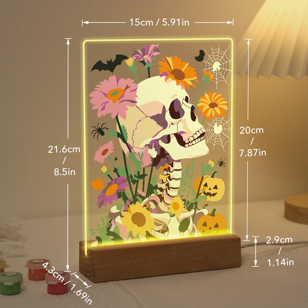 Paint by Number Halloween Lamp - Flower Skull