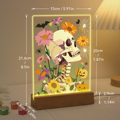 Paint by Number Halloween Lamp - Flower Skull