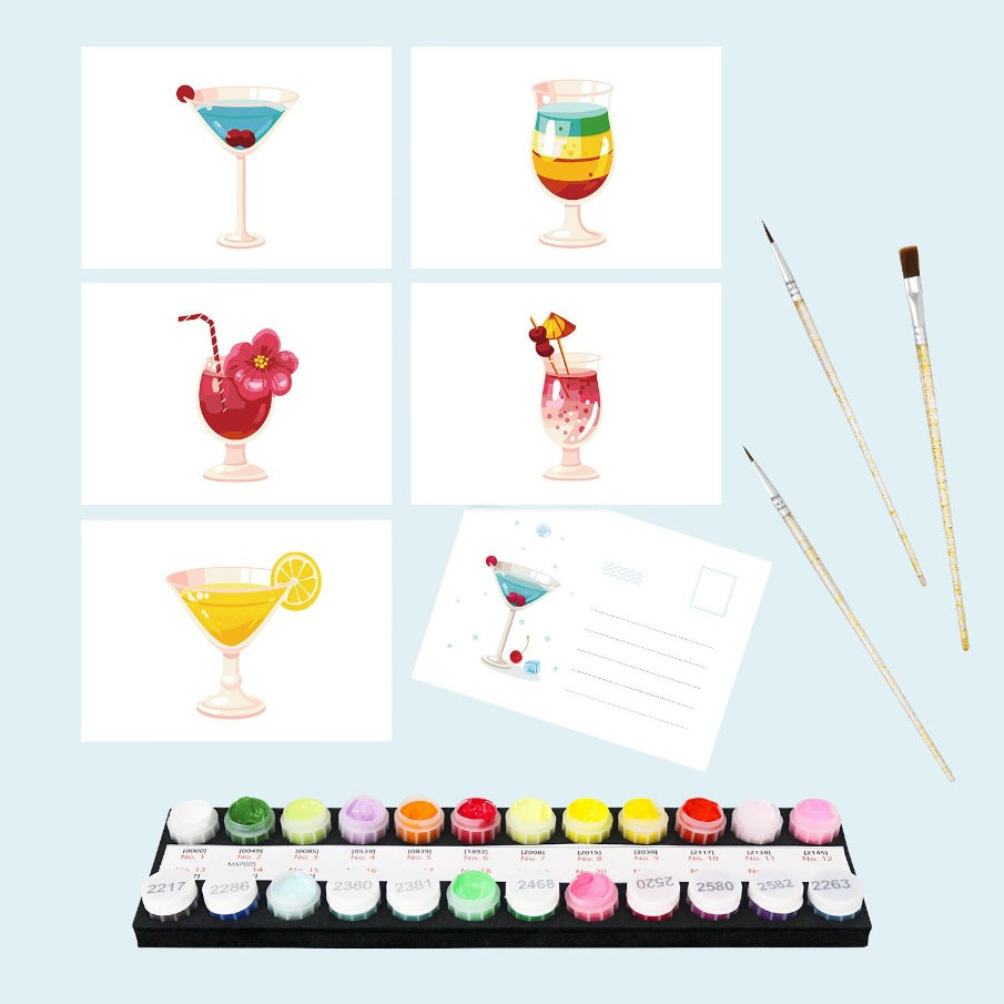 5 Postcards – Cocktail Set | Paint by Number-Paint by numbers