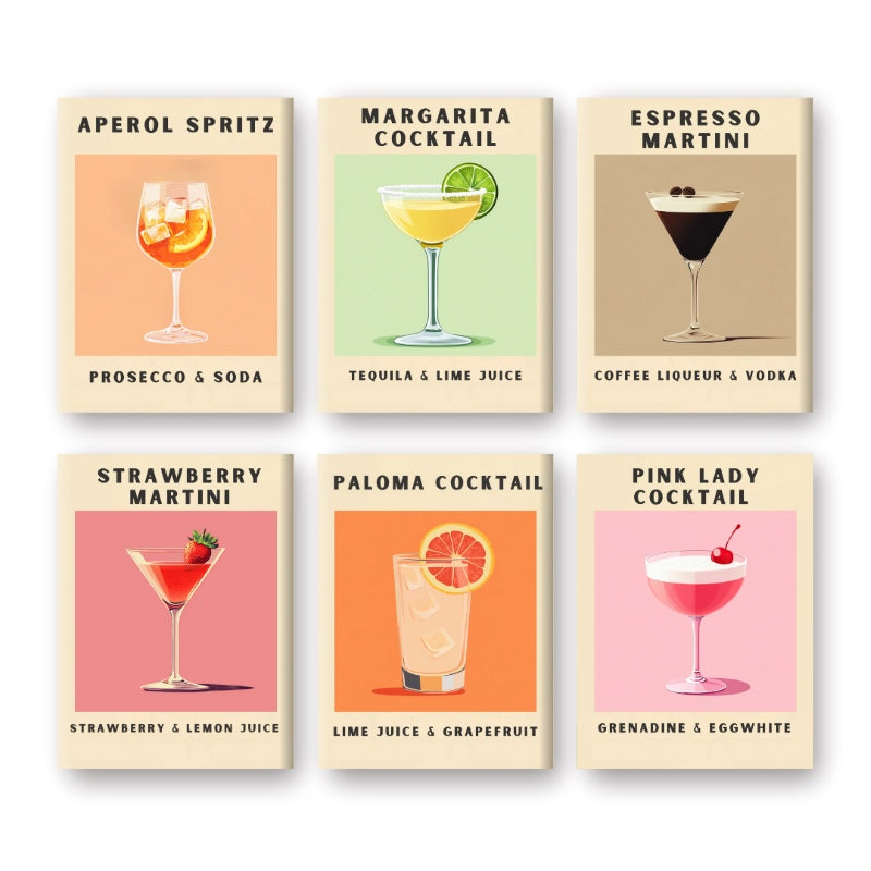 6 Mini Paintings   Cocktail Poster Set