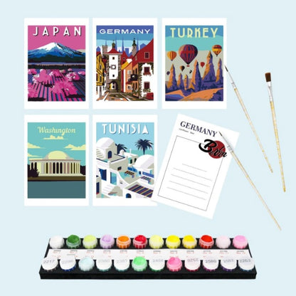 5 Postcards – World trip Set | Paint by Number-Paint by numbers