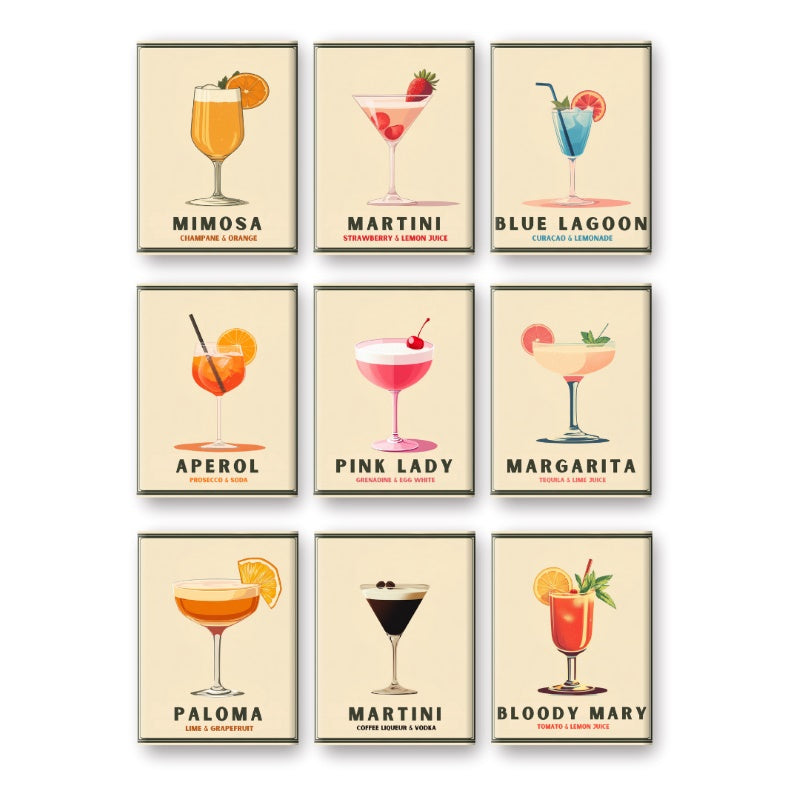 9 Mini Paintings – Pastel Cocktail Poster Set-Paint by numbers