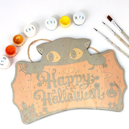 Halloween Cat - Paint by Number Wooden Hanger