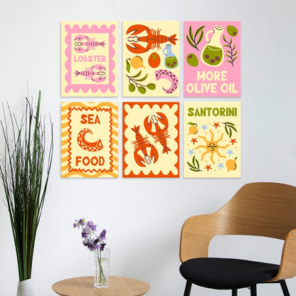 6 Wooden Board Mini Paintings – Mediterranean Catch