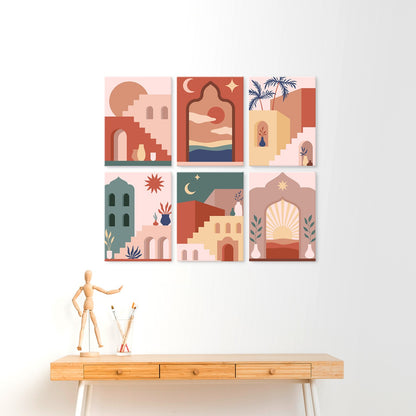 6 Wooden Board Mini Paintings – Desert Doorways