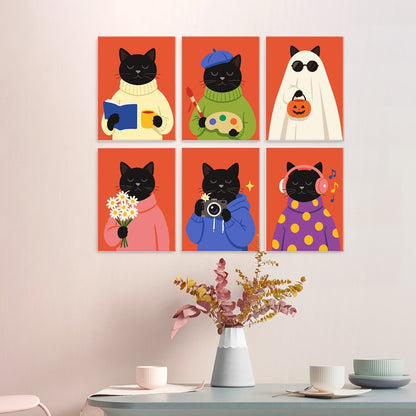 6 Wooden Board Mini Paintings – Cozy Cat Sason