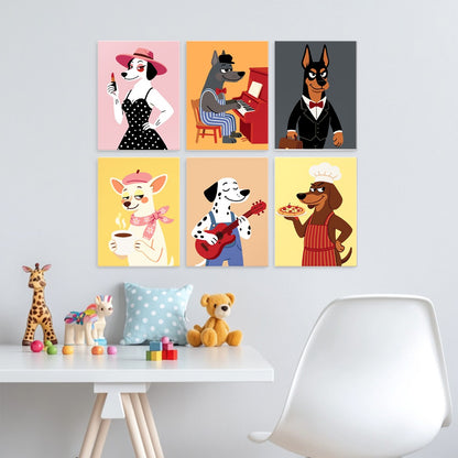 6 Wooden Board Mini Paintings – Dapper Dogs