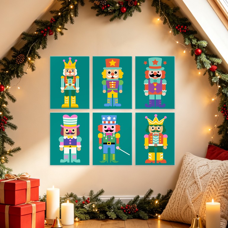 6 Wooden Board Mini Paintings – Nutcracker Parade Set