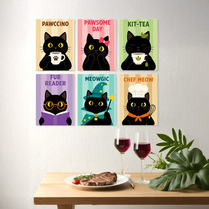 6 Wooden Board Mini Paintings – Coffee & Whiskers
