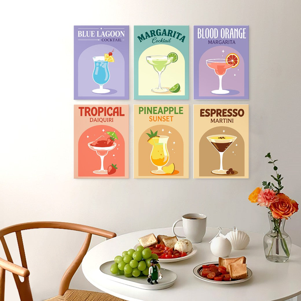 6 Wooden Board Mini Paintings – Colorful Cocktails