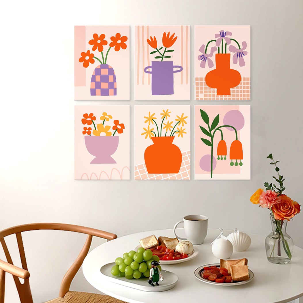 6 Wooden Board Mini Paintings – Vase Full of Blooms